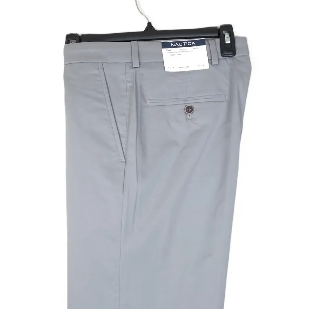 Nautica Mens Modern Fit 2 Piece Suit 42L 36x32 Grey Solid Stretch Cotton NWT